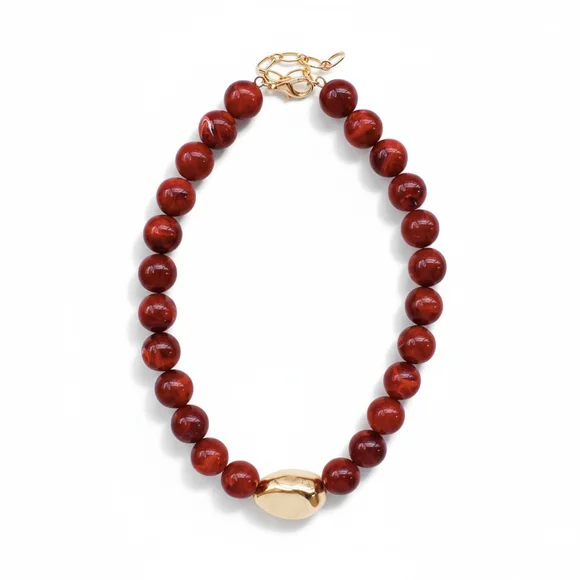 Women's Stone with Gold Hammered Accent 8mm Beaded 16"-18" Necklace What's Hot - Picture 5 of 6